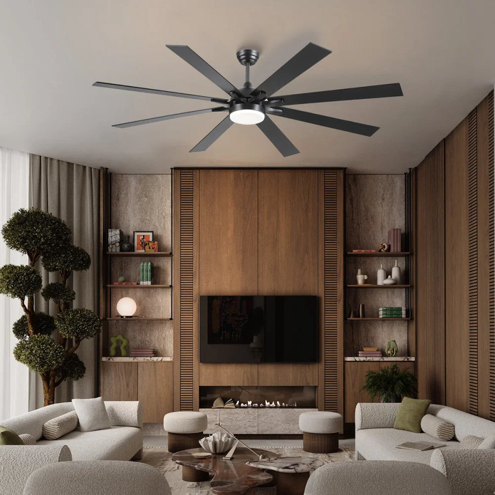 Modern Wood-Look Ceiling Fan with Light – Flush Mount Design Chandelier