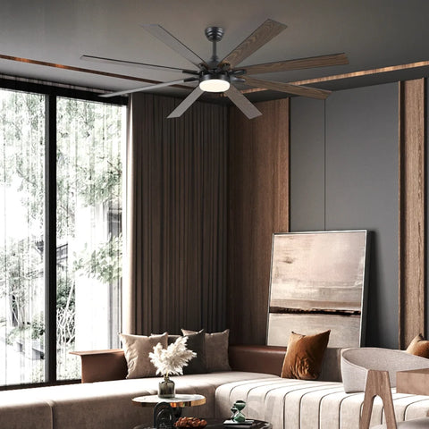 Modern Wood-Look Ceiling Fan with Light – Flush Mount Design Chandelier