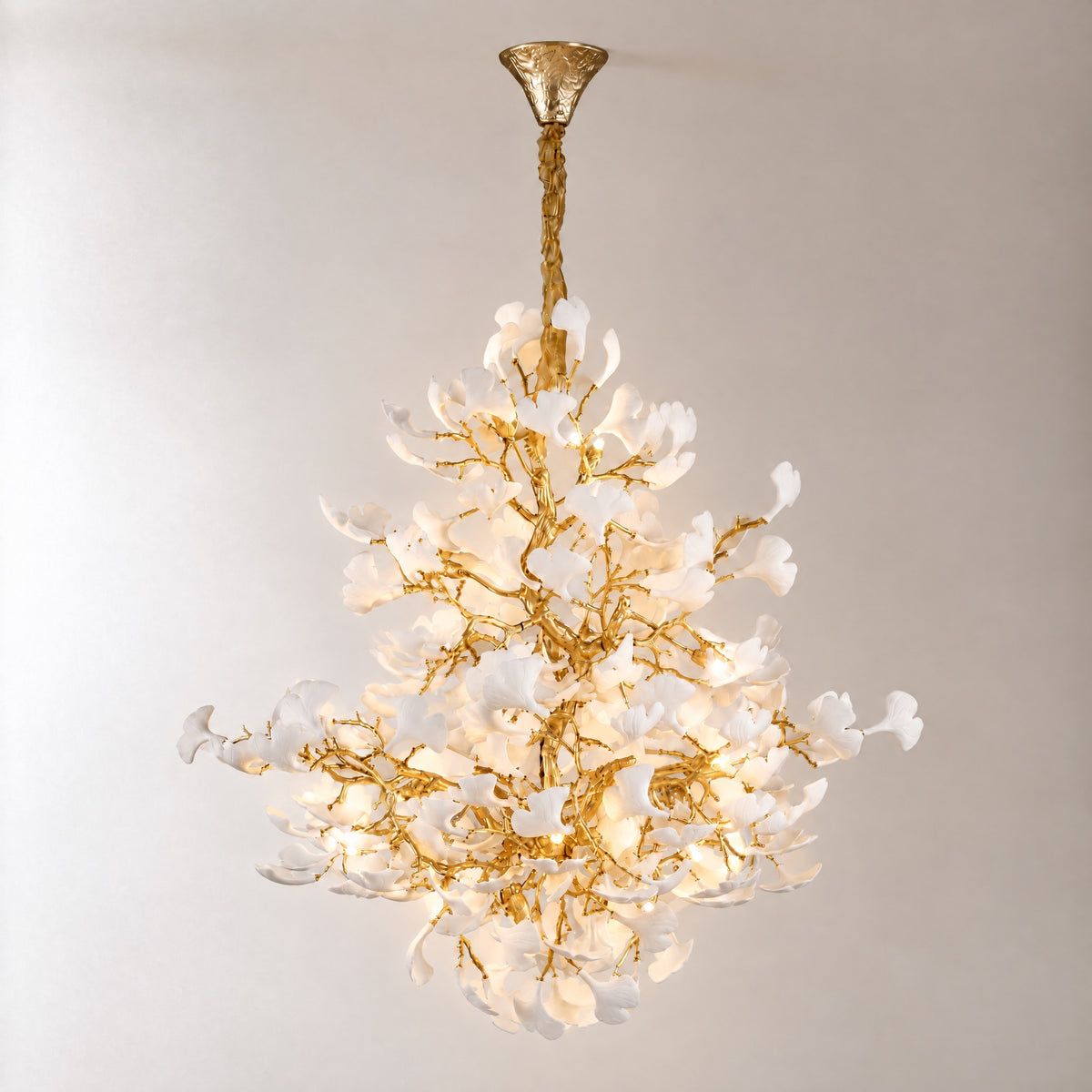 Moon Ring Ceramic Ginkgo Leaf Staircase Chandelier D1200 - Gold
