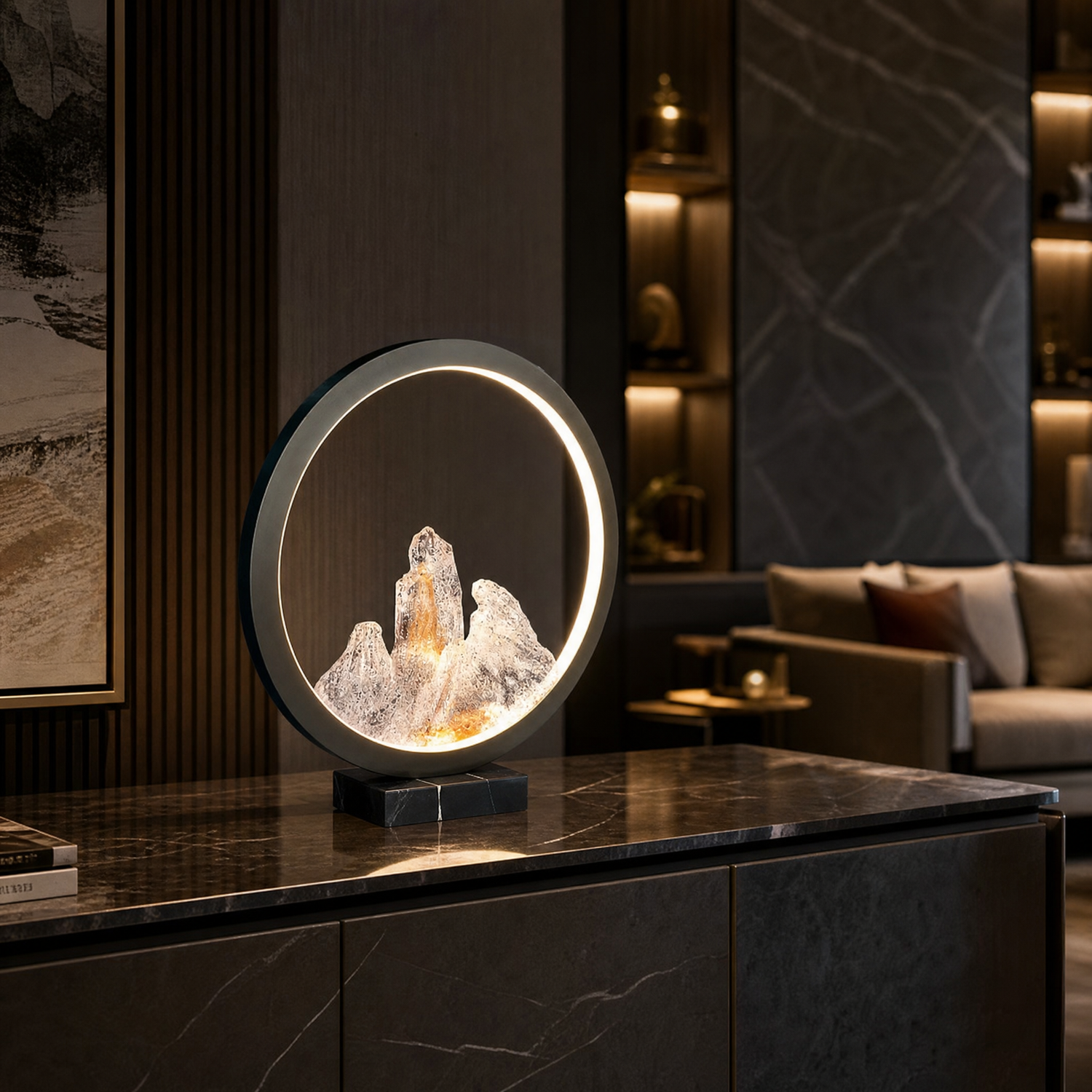 Moonlit Realm Modern Crystal Table Lamp - scene