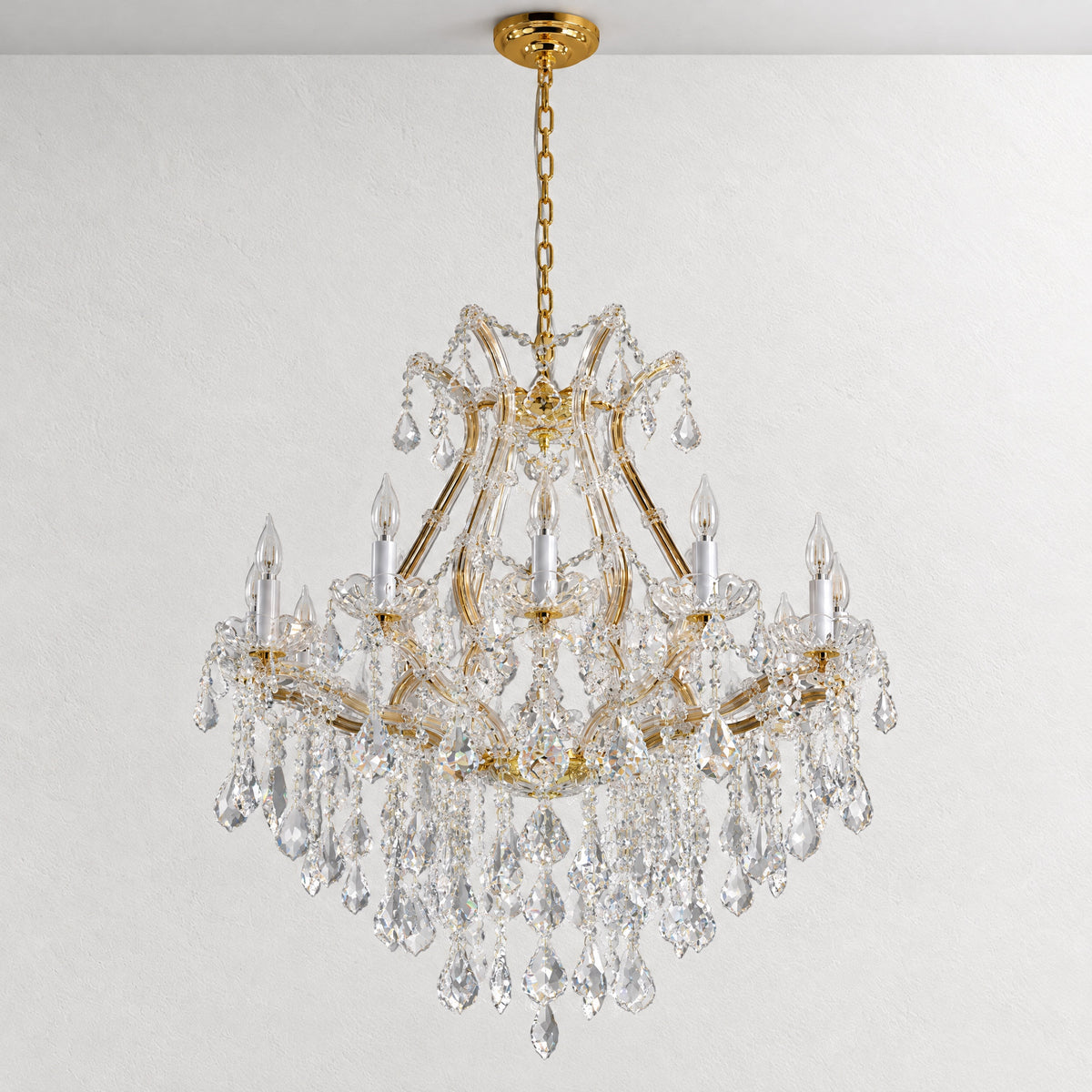 28.3" 12-Light Maria Theresa Crystal Chandelier - Gold – lights off
