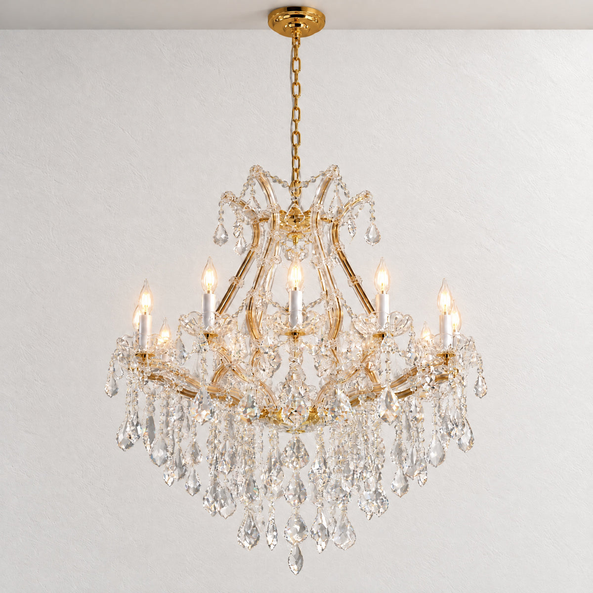 28.3" 12-Light Maria Theresa Crystal Chandelier - Gold – lights on