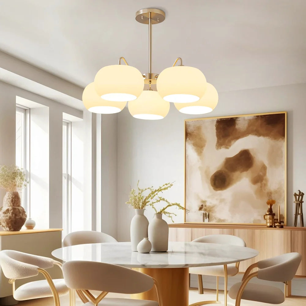 Nickel Glass Persimmon Chandelier with 3/5 heads - Glass Chandelier, Optimized, Persimmon-1-Yiosilamp