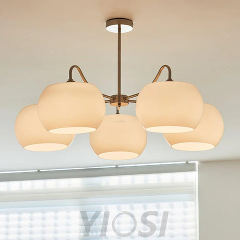Nickel Glass Persimmon Chandelier with 3/5 heads - Glass Chandelier, Optimized, Persimmon-1-Yiosilamp