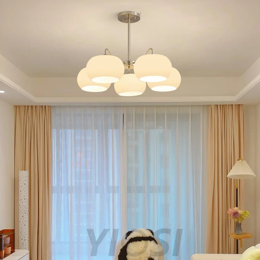 Nickel Glass Persimmon Chandelier with 3/5 heads - Glass Chandelier, Optimized, Persimmon-1-Yiosilamp