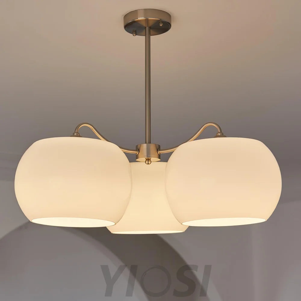 Nickel Glass Persimmon Chandelier with 3/5 heads - Glass Chandelier, Optimized, Persimmon-1-Yiosilamp