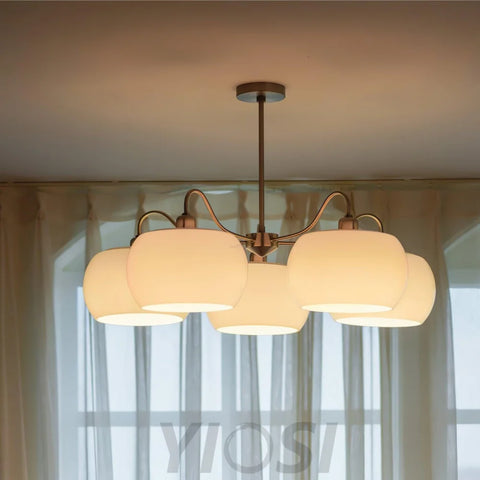 Nickel Glass Persimmon Chandelier with 3/5 heads - Glass Chandelier, Optimized, Persimmon-1-Yiosilamp