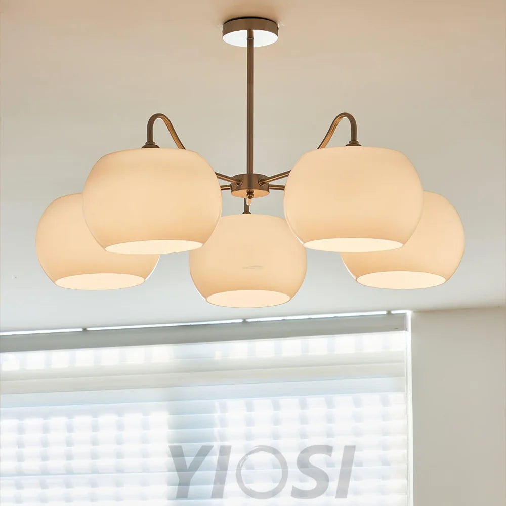 Nickel Glass Persimmon Chandelier with 3/5 heads - Glass Chandelier, Optimized, Persimmon-1-Yiosilamp