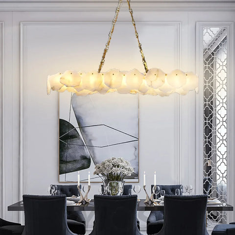 Noah Alabaster Modern Snowflake Linear Chandelier Chandelier