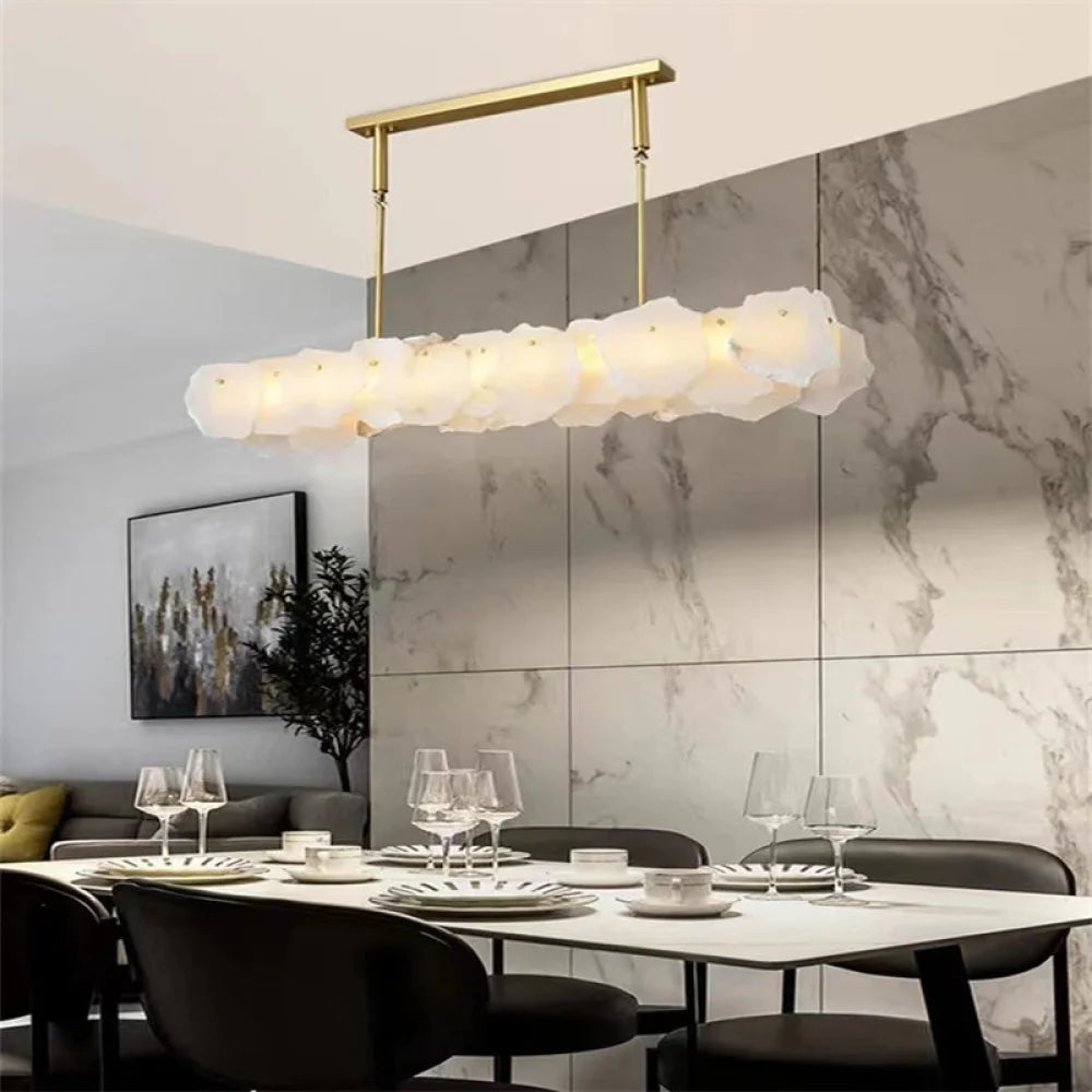 Noah Alabaster Modern Snowflake Linear Chandelier Chandelier