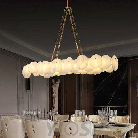 Noah Alabaster Modern Snowflake Linear Chandelier With Chain Chandelier