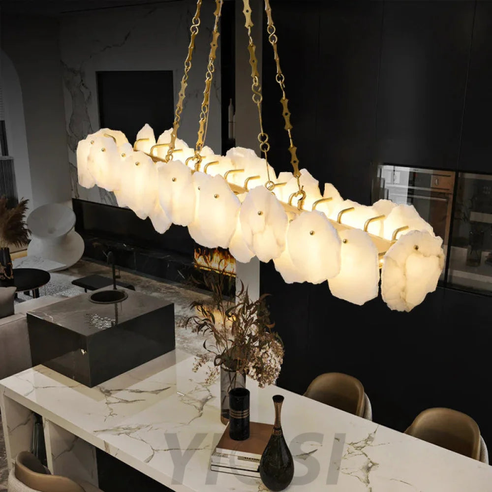 Noah Alabaster Modern Snowflake Linear Chandelier With Chain Chandelier