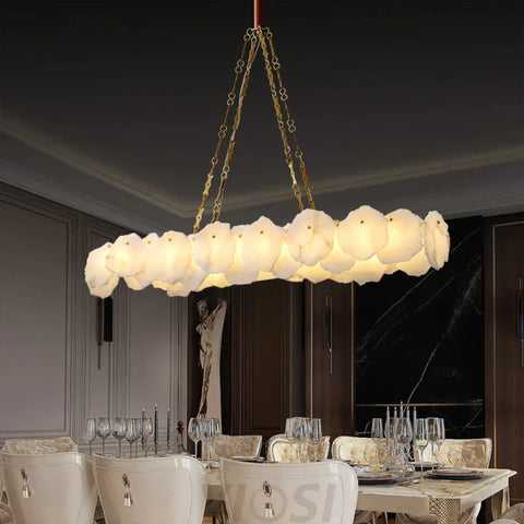 Noah Alabaster Modern Snowflake Linear Chandelier With Chain Chandelier