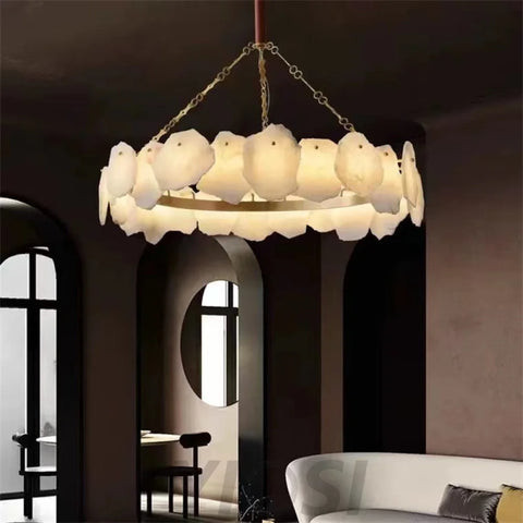 Noah Alabaster Modern Snowflake Round Chandelier Chandelier