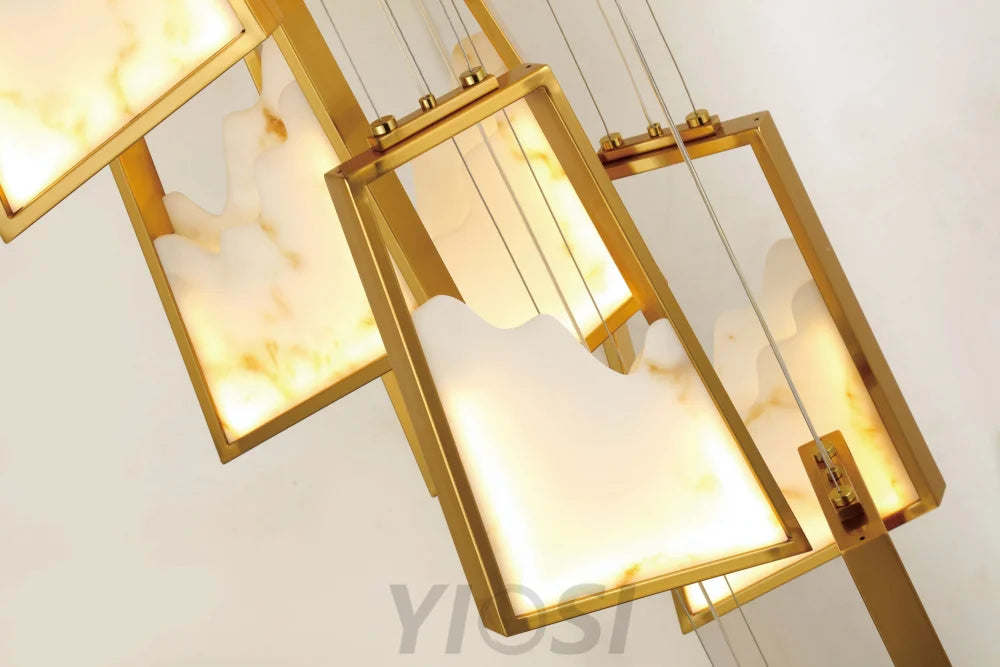 Noelle Modern Luxury Gold Real Alabaster Chandelier Chandeliers