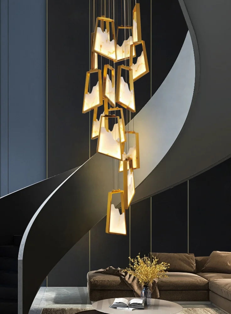 Noelle Modern Luxury Gold Real Alabaster Chandelier Chandeliers