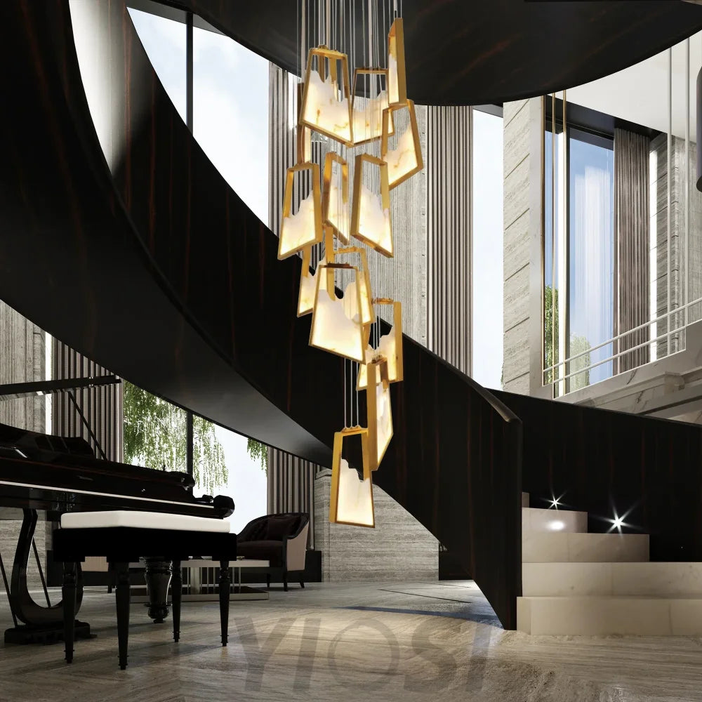 Noelle Modern Luxury Gold Real Alabaster Chandelier Chandeliers