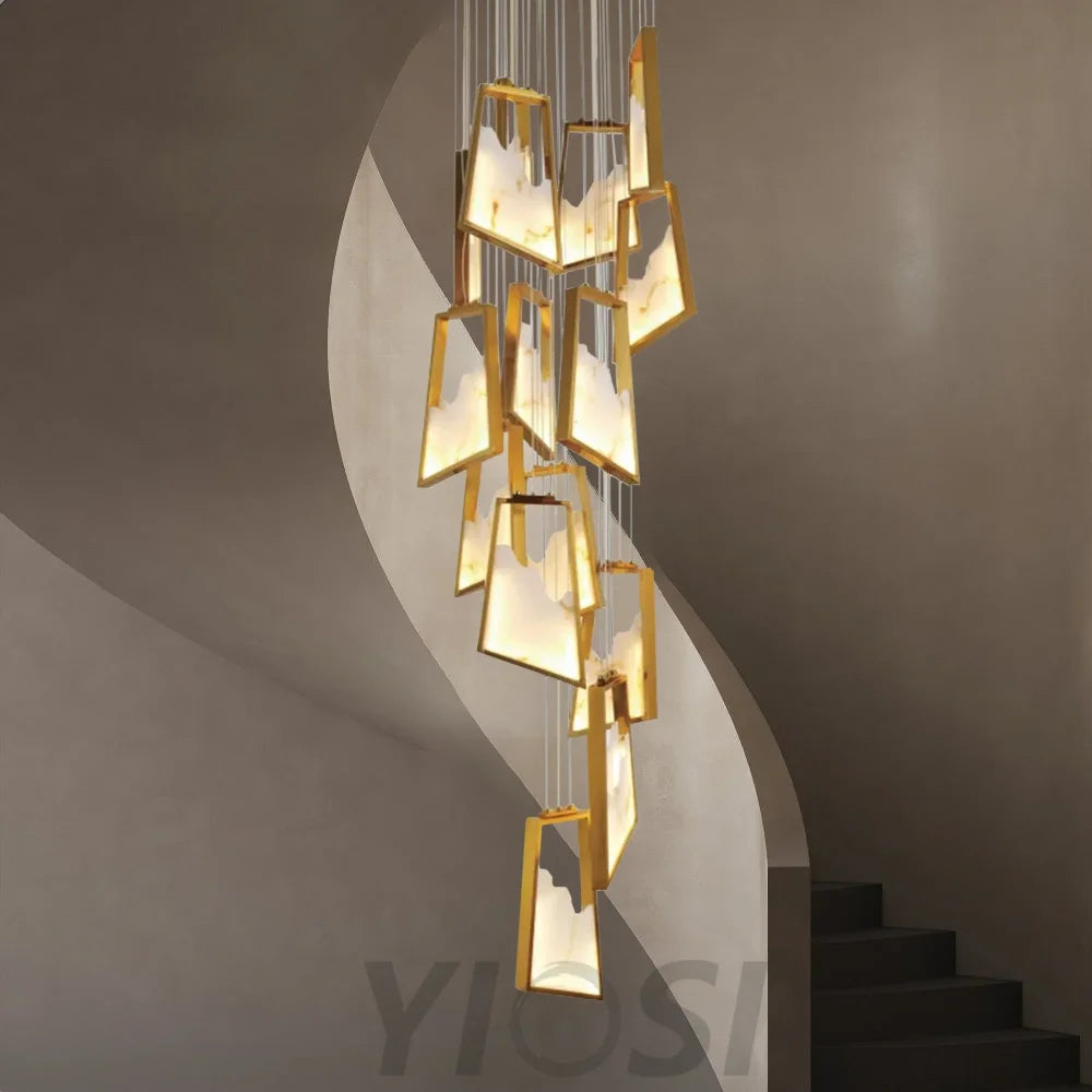 Noelle Modern Luxury Gold Real Alabaster Chandelier Chandeliers