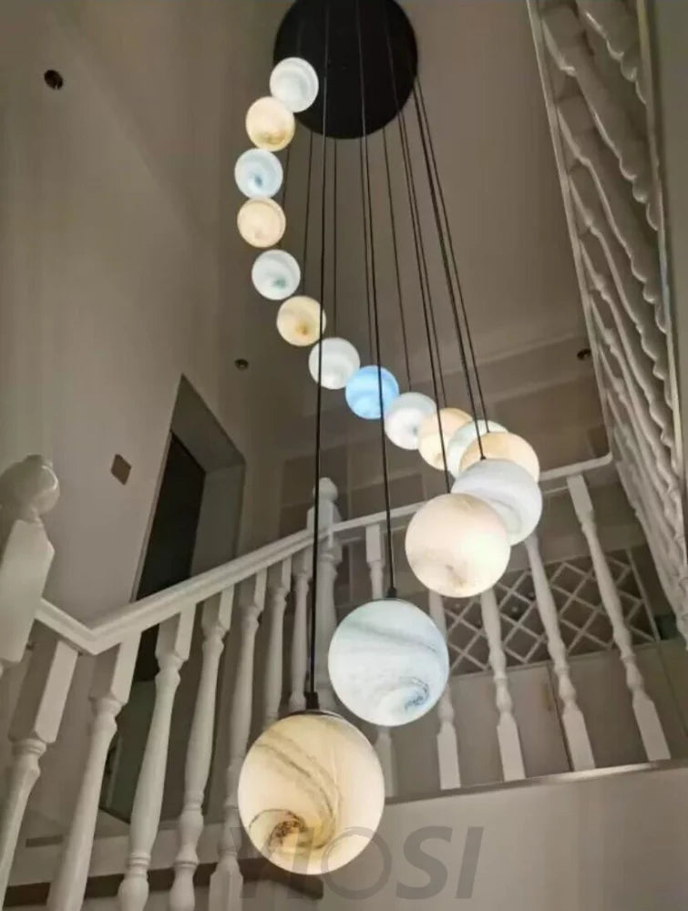 Nordic Planet Creative Long Pendant Chandelier For Staircase/Foyer/High-Ceiling Hallway Chandeliers