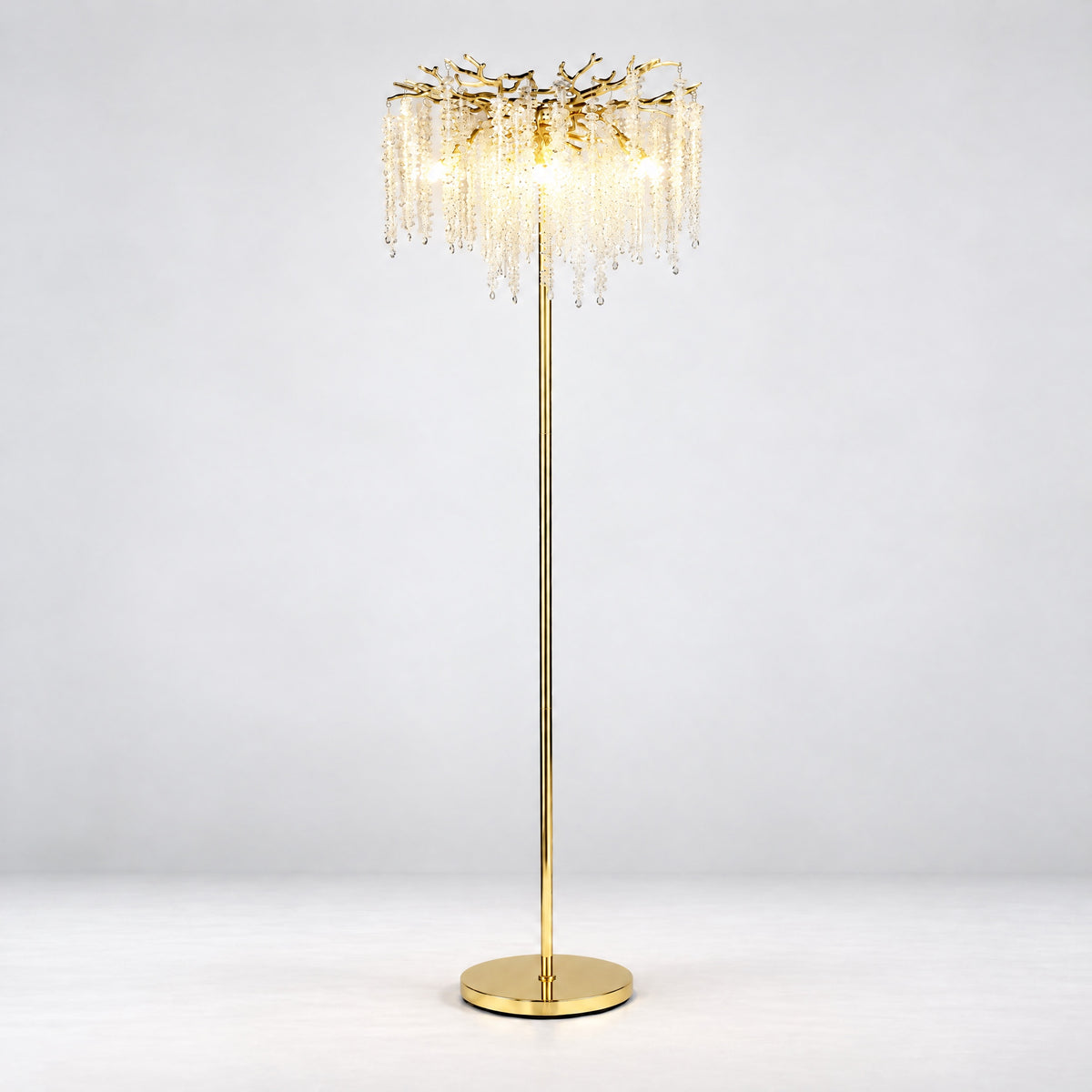 Octagon Bead String Branch Floor Lamp - Gold