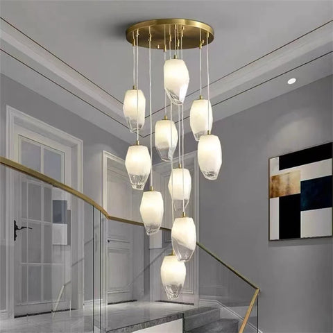 Olin Glass Pendant Chandelier Modern Staircase Chandelier 10-Light