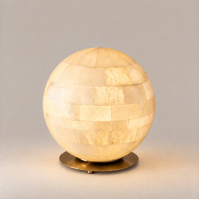 Orbita Alabaster Sphere Table Lamp – lights on