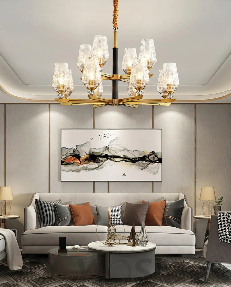Orrefors Brass Chandelier Φ 25.2″ - Lucency-1-Yiosilamp