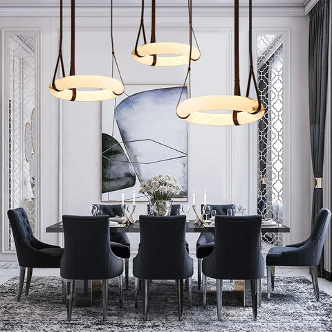 Oslo L1P Alabaster Halo Ring Pendant Chandelier