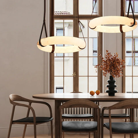 Oslo L1P Alabaster Halo Ring Pendant Chandelier