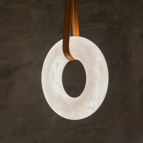 Oslo L1P Alabaster Pendant Halo Ring Chandelier With Canopy 11.8’’ D Single