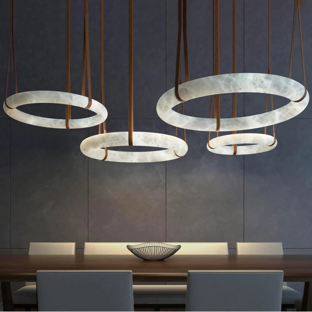 Oslo L1P Alabaster Pendant Halo Ring Chandelier With Canopy 23.6’’ D Single