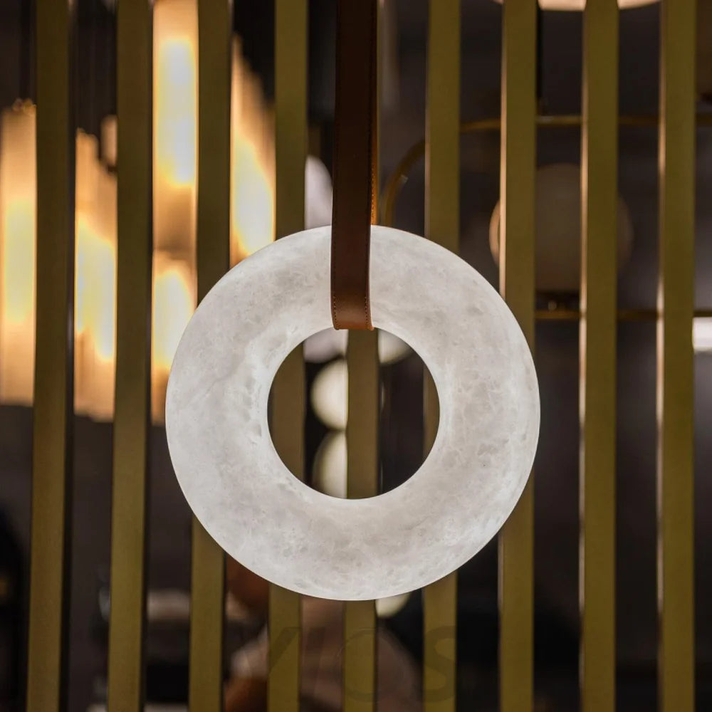 Oslo L1P Alabaster Pendant Halo Ring Chandelier With Canopy