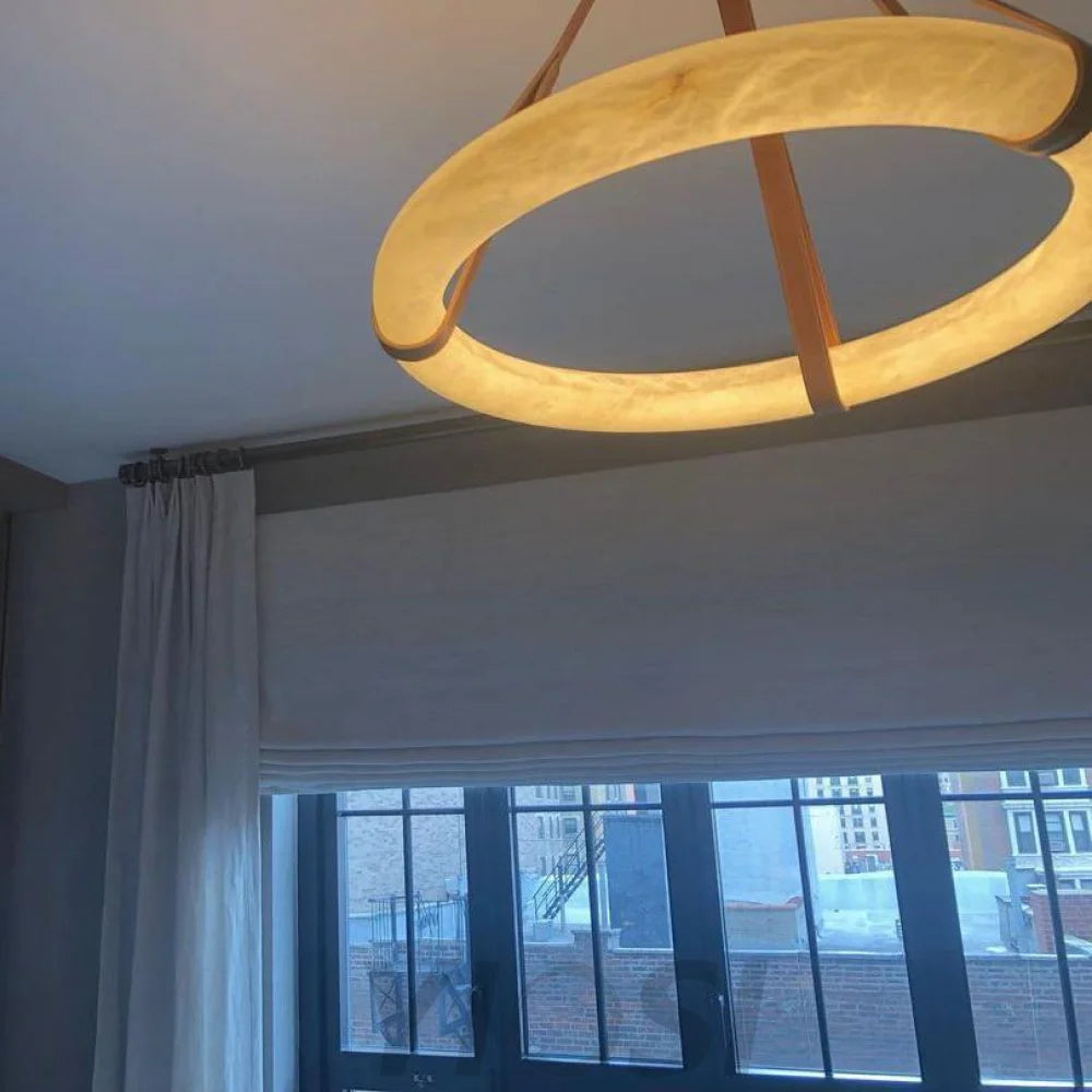 Oslo L1P Alabaster Pendant Halo Ring Chandelier With Canopy