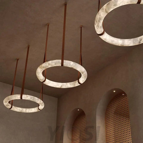 Oslo L1P Alabaster Pendant Halo Ring Chandelier With Canopy