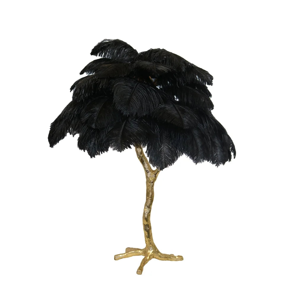 Ostrich Feather Table Lamp Dia 25.6″(65Cm) X H 27.6″(70Cm) / Polished Brass Black Lamp