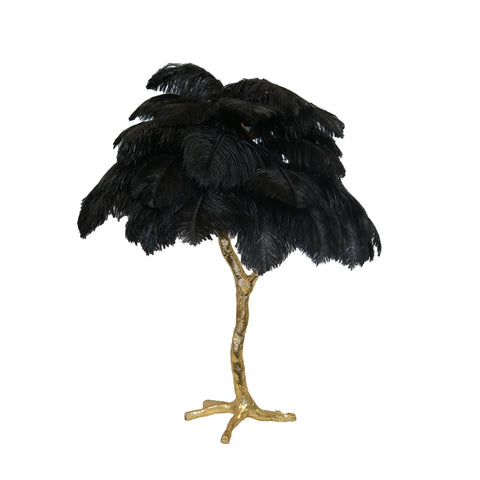 Ostrich Feather Table Lamp Dia 25.6″(65Cm) X H 27.6″(70Cm) / Polished Brass Black Lamp