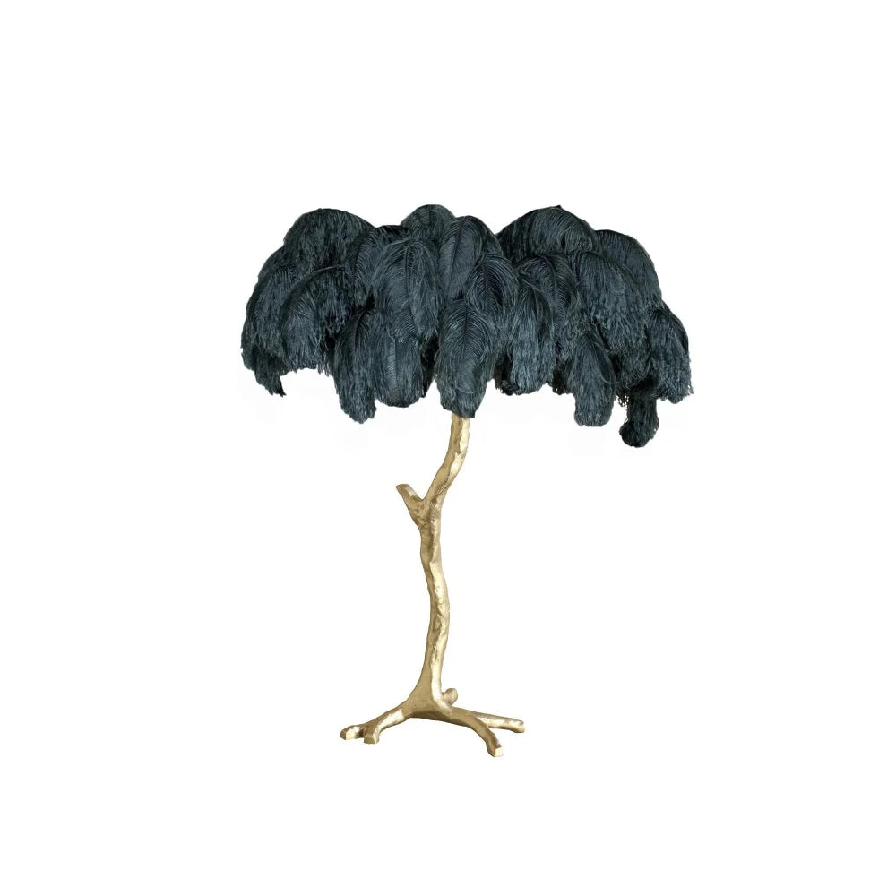 Ostrich Feather Table Lamp Dia 25.6″(65Cm) X H 27.6″(70Cm) / Polished Brass Bottle Green Lamp