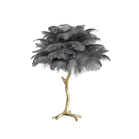 Ostrich Feather Table Lamp Dia 25.6″(65Cm) X H 27.6″(70Cm) / Polished Brass Dove Grey Lamp