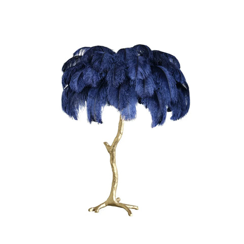 Ostrich Feather Table Lamp Dia 25.6″(65Cm) X H 27.6″(70Cm) / Polished Brass Navy Lamp