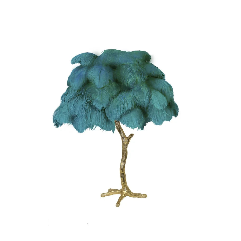 Ostrich Feather Table Lamp Dia 25.6″(65Cm) X H 27.6″(70Cm) / Polished Brass Peacock Blue Lamp