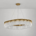 Oval Crystal Fringe Chandelier with Warm Gold Finish – lights off