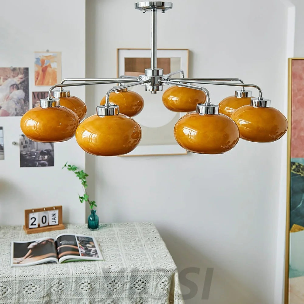 Oval Persimmon Chandelier ∅ 21.7″ - Glass Chandelier, Persimmon-1-Yiosilamp