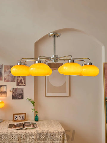 Oval Persimmon Chandelier ∅ 21.7″ - Glass Chandelier, Persimmon-1-Yiosilamp
