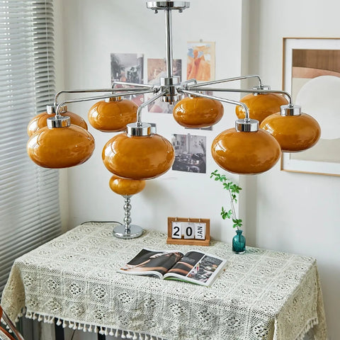 Oval Persimmon Chandelier ∅ 21.7″ - Glass Chandelier, Persimmon-1-Yiosilamp