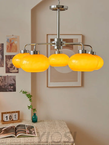 Oval Persimmon Chandelier ∅ 21.7″ - Glass Chandelier, Persimmon-1-Yiosilamp