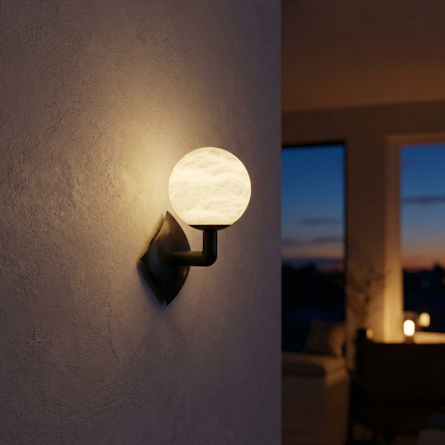 Yiosi Sculpted Form Orb & Leaf Alabaster Wall Sconce - Image 2