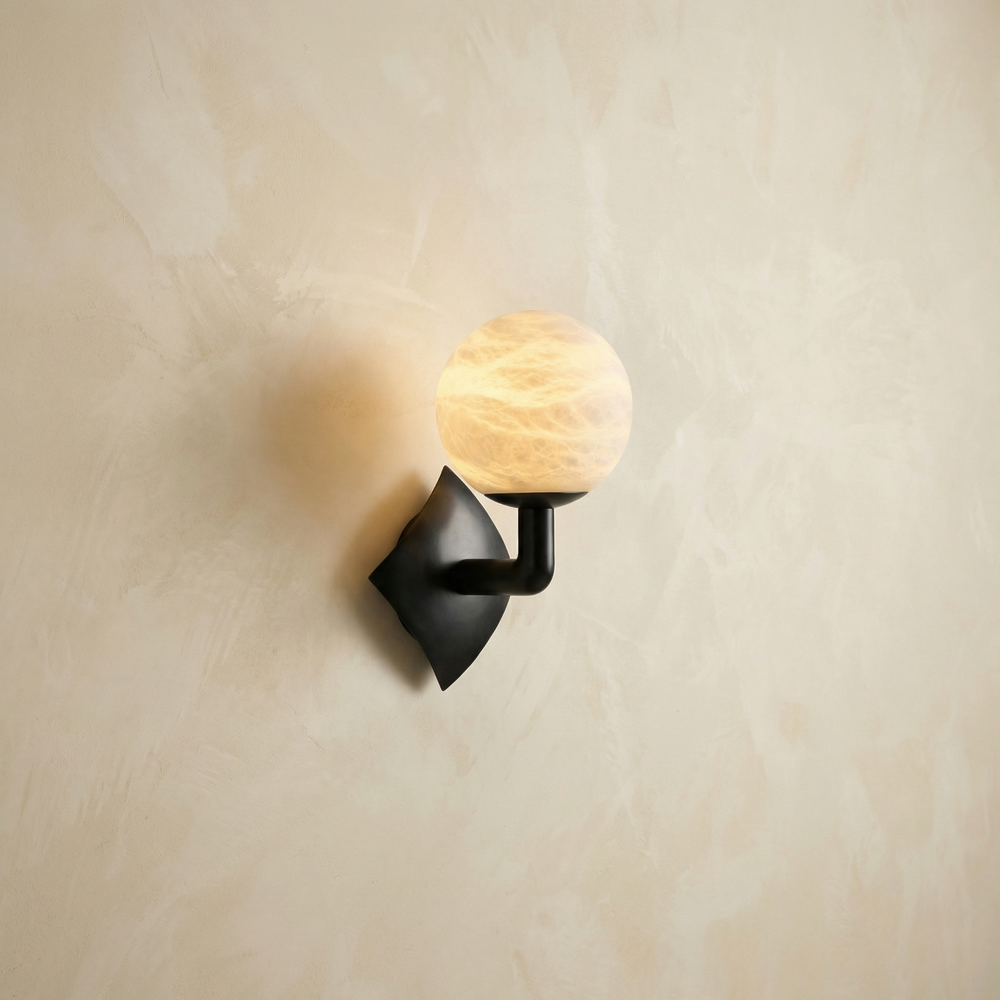 Yiosi Sculpted Form Orb & Leaf Alabaster Wall Sconce - Image 1
