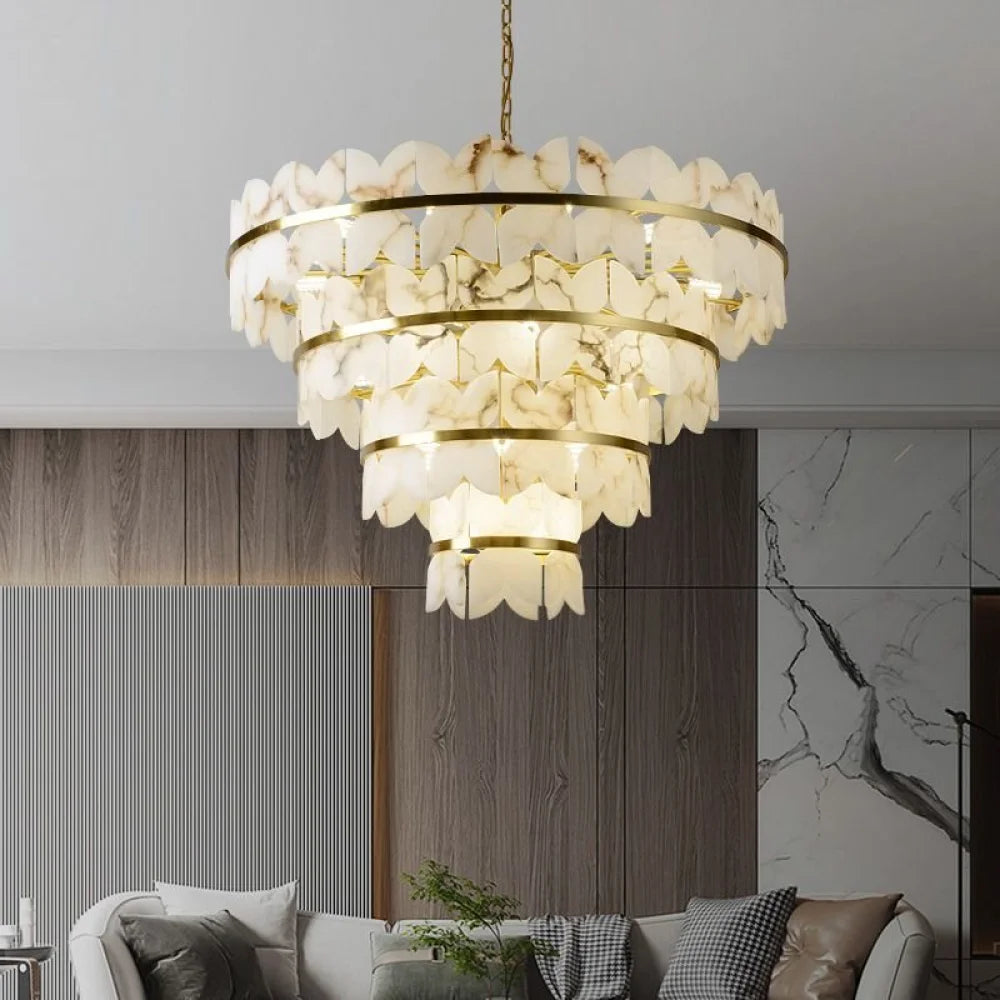 Patanga Modern Alabaster Round Chandelier For Living Room 23.6’’ Dx 14.2’’ H Chandeliers