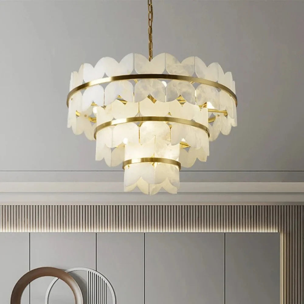 Patanga Modern Alabaster Round Chandelier For Living Room 39.4’’ Dx 27.6’’ H Chandeliers