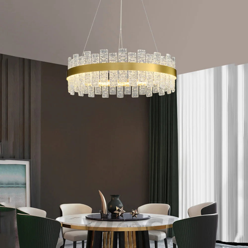 chandelier over dining table